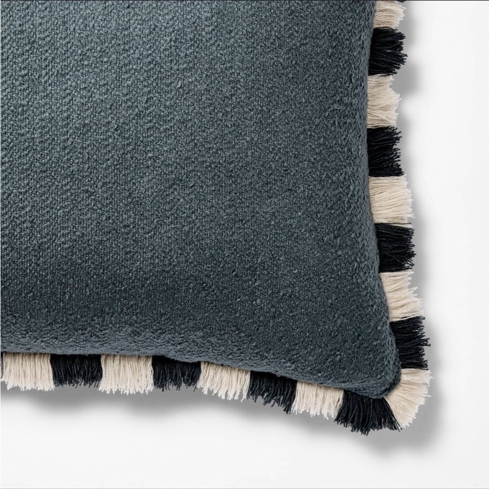 Solid Texture Lumbar Pillow with Stripe Fringe from Threshold designed with Stud
